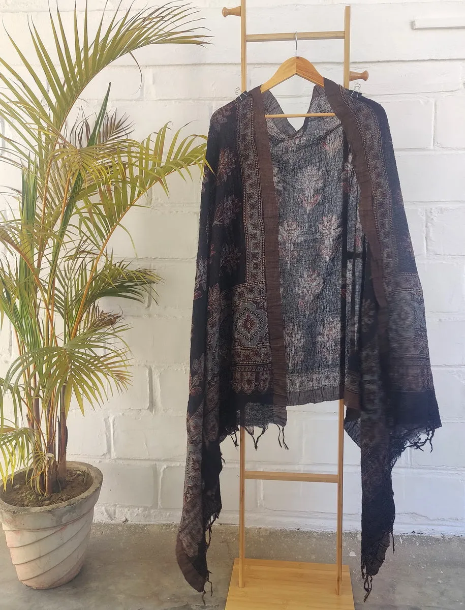 AJRAKH PRINT RUSTY BLACK SUIT SET FABRIC