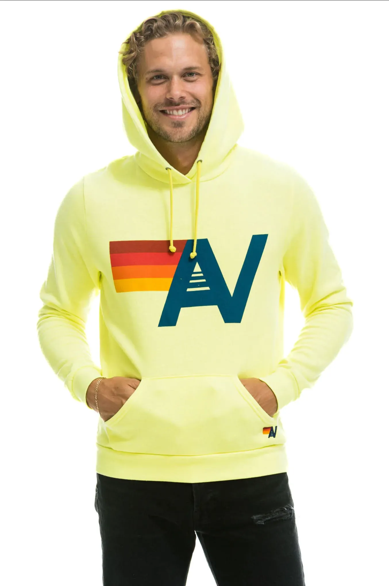 Aviator Nation LOGO PULLOVER UNISEX HOODIE - NEON YELLOW