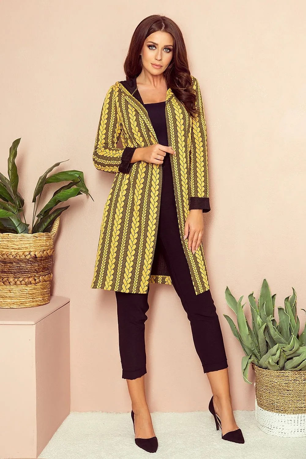 Colorful Face Print Hooded Cardigan with Pockets by Numoco