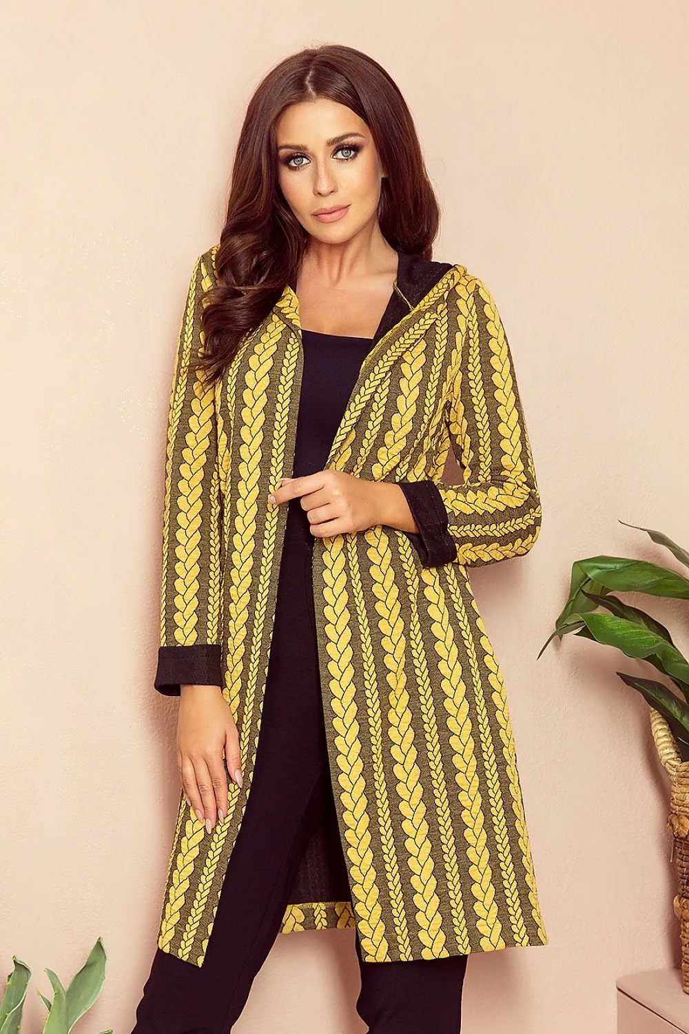Colorful Face Print Hooded Cardigan with Pockets by Numoco