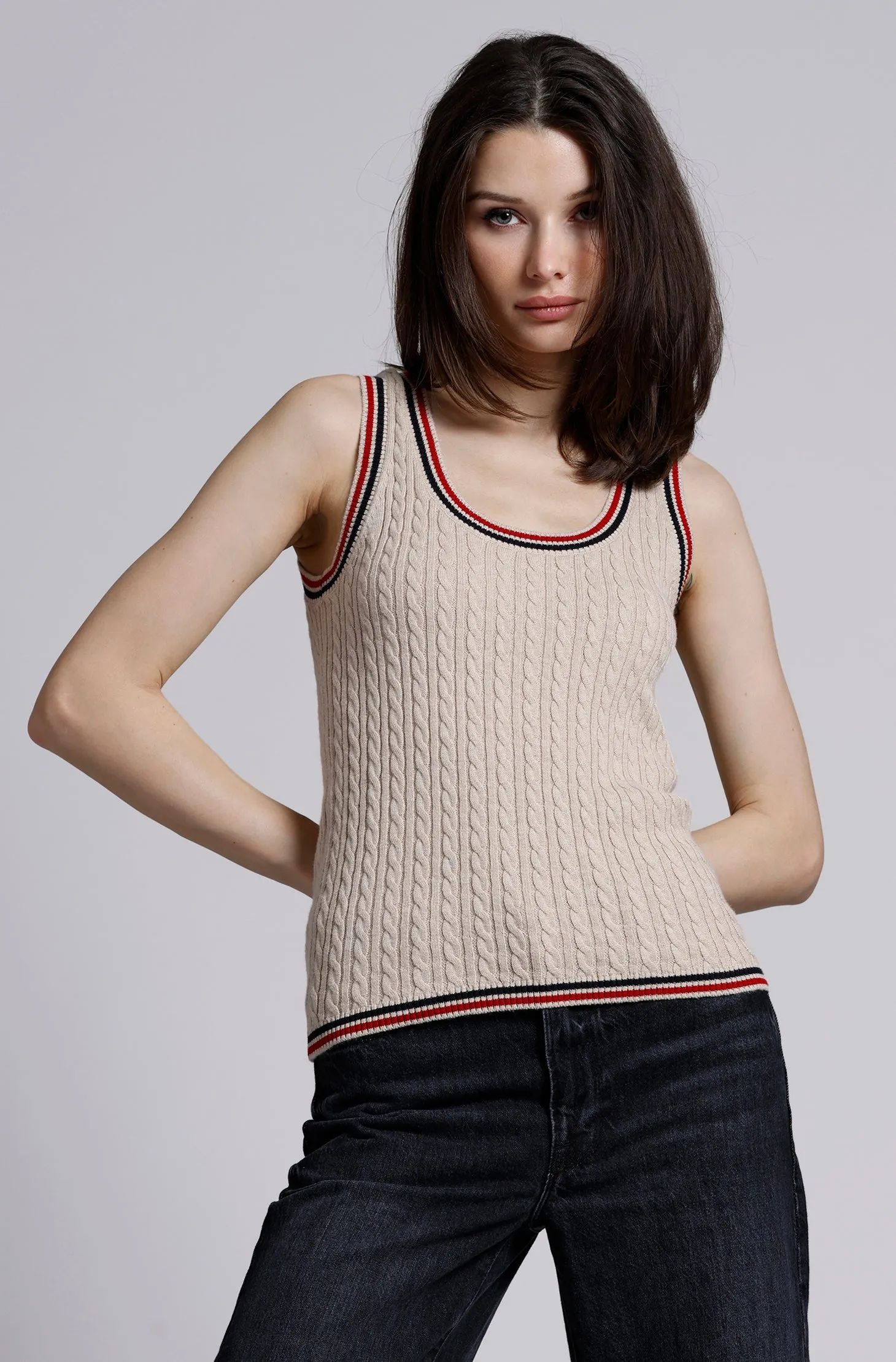 Cotton Cash Baby Cable Scoop Nk Tank with Tipping