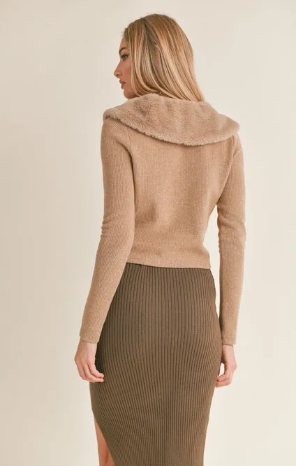 Daria Vegan Fur Collar Cardi