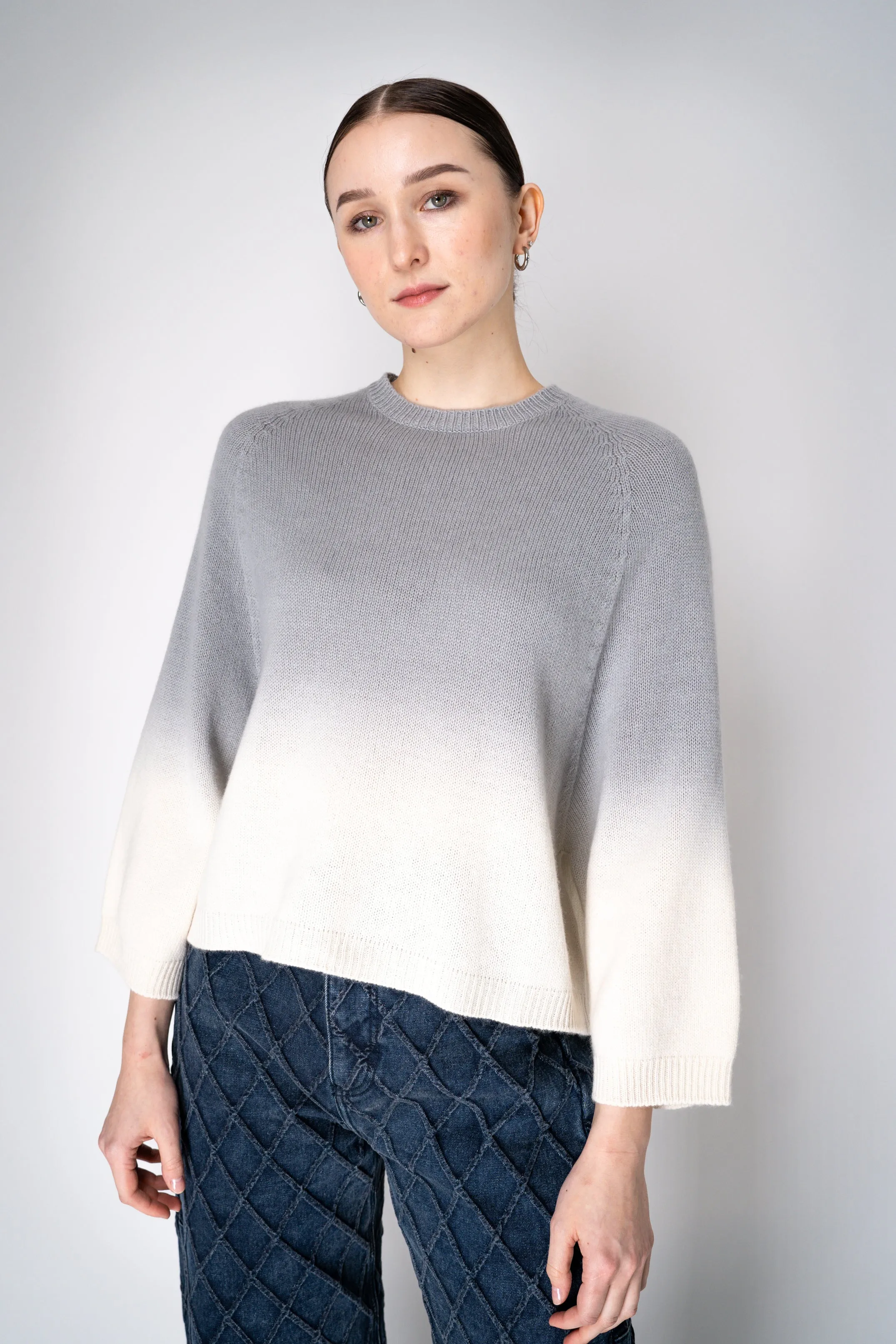 Fabiana Filippi Cashmere Blend Cropped Knit Pullover in Grey Gradient Design