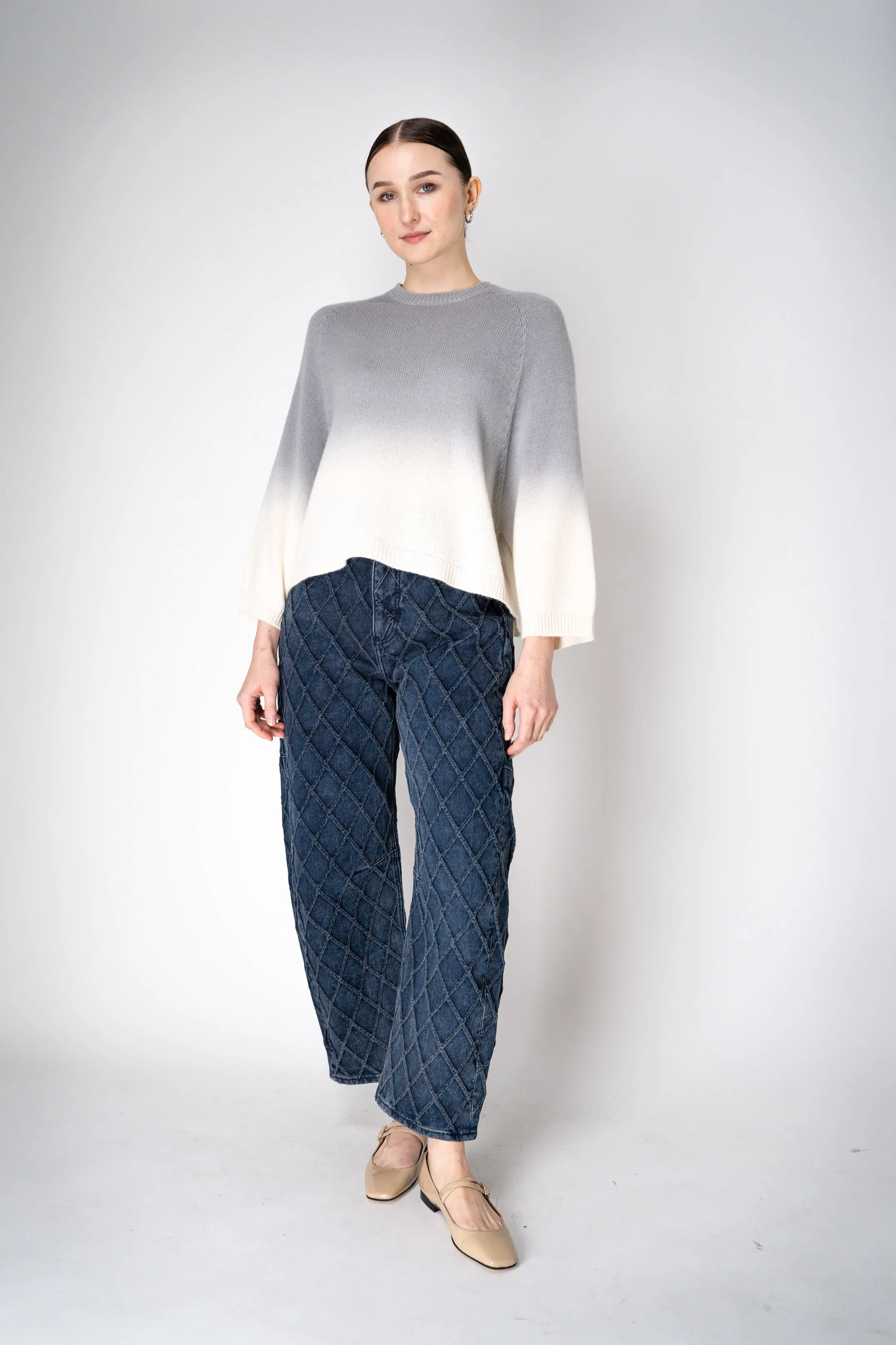 Fabiana Filippi Cashmere Blend Cropped Knit Pullover in Grey Gradient Design