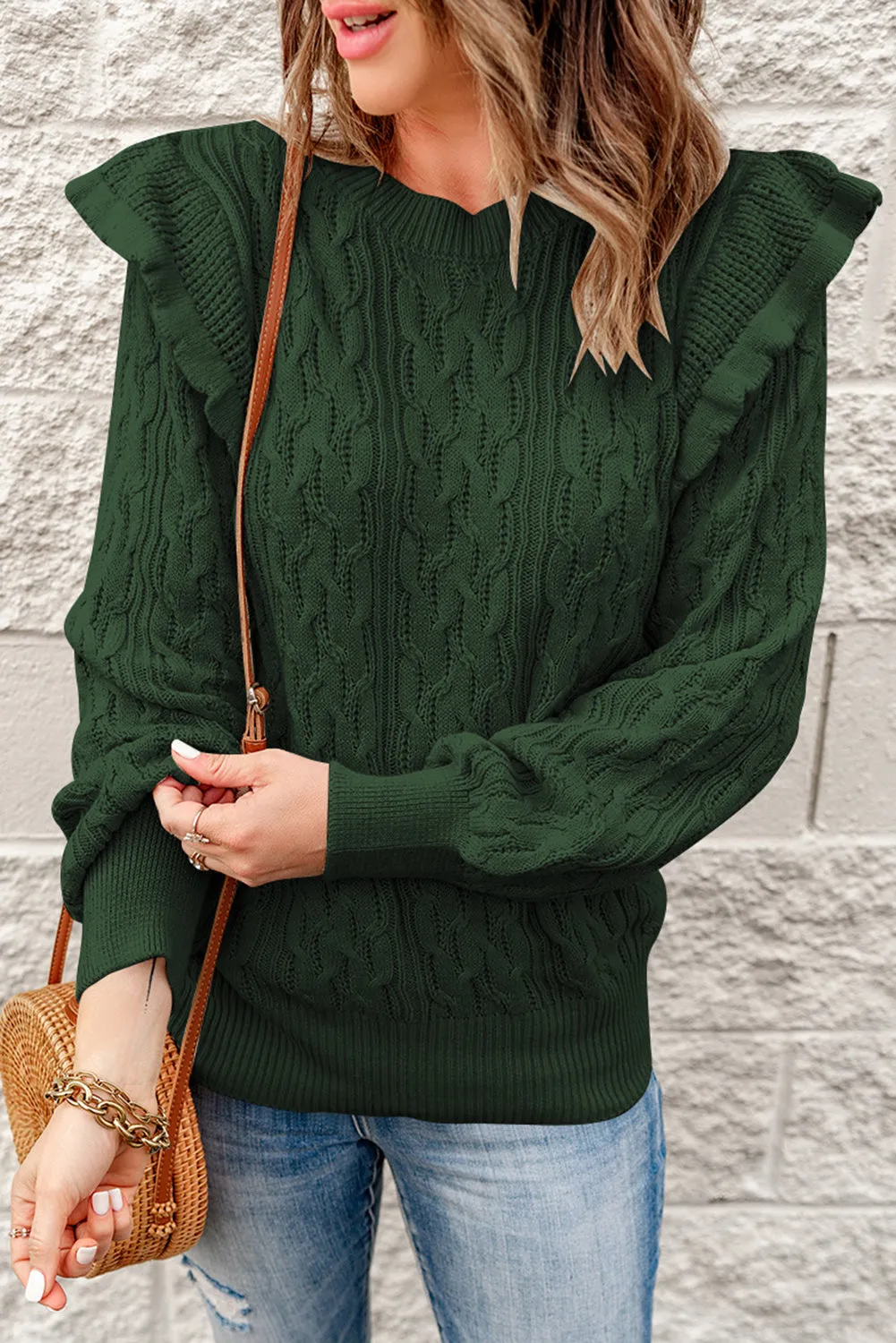 Green Cable Knit Sweater