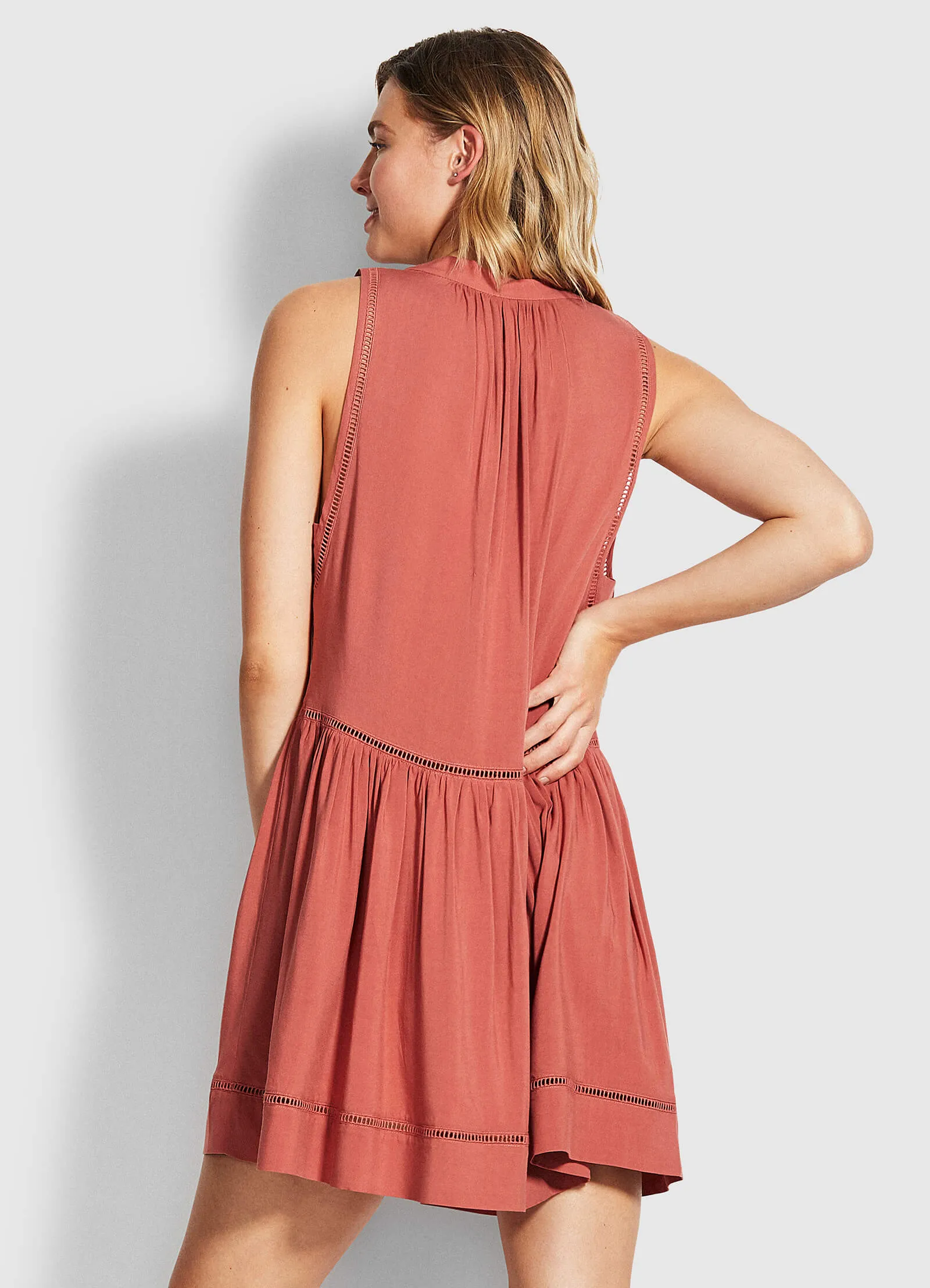Ladder Detail Dress - Rust