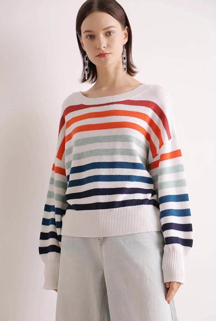 Loose Shaped Wool Blend Stripe Pullover Sweater