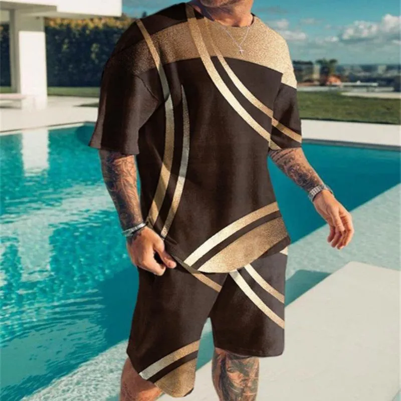 Men's Casual Printed T-shirt Shorts Beach Suit 34304541YM