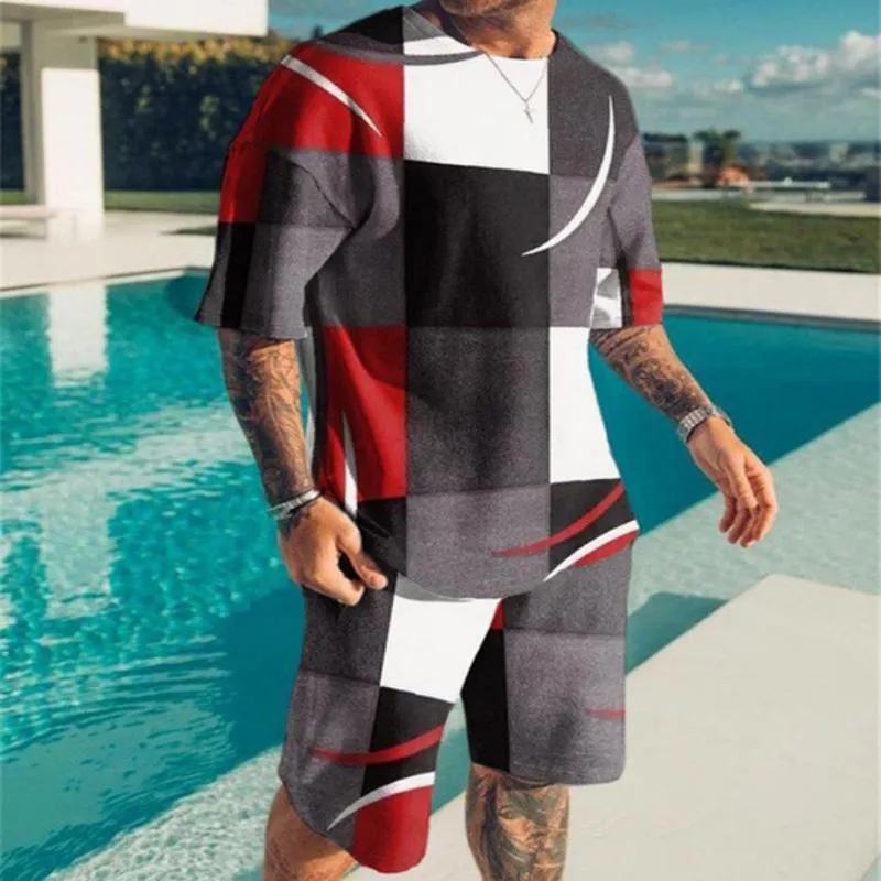 Men's Casual Printed T-shirt Shorts Beach Suit 34304541YM