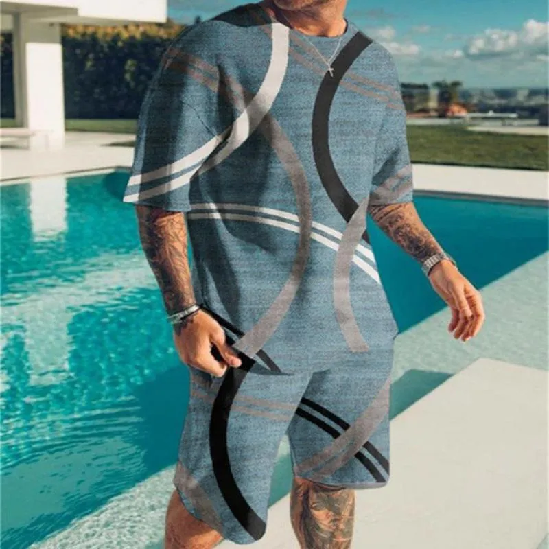 Men's Casual Printed T-shirt Shorts Beach Suit 34304541YM