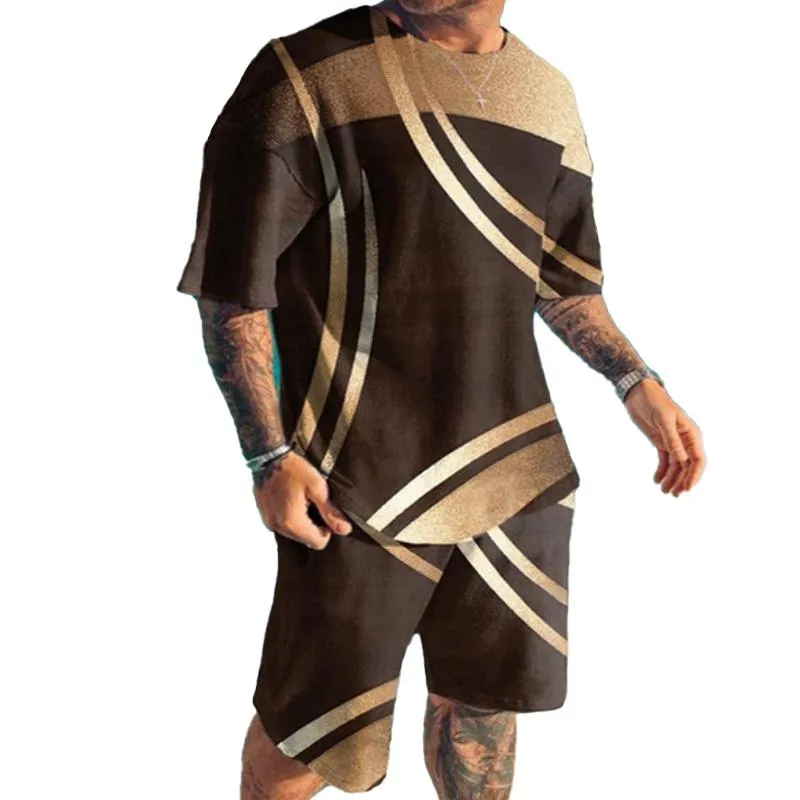 Men's Casual Printed T-shirt Shorts Beach Suit 34304541YM