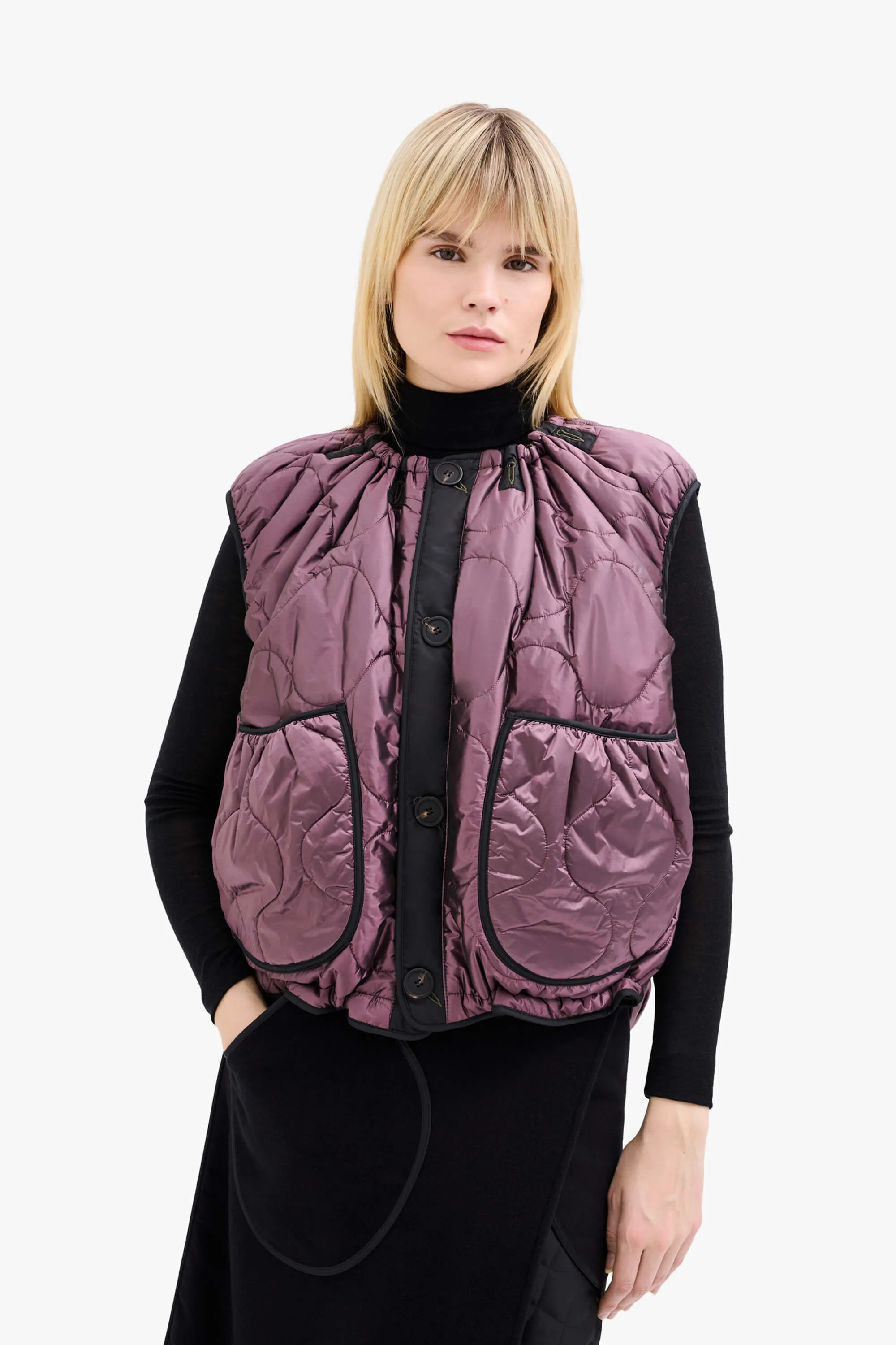 Parachute Quilt Vest - Dark Olive / Amethyst