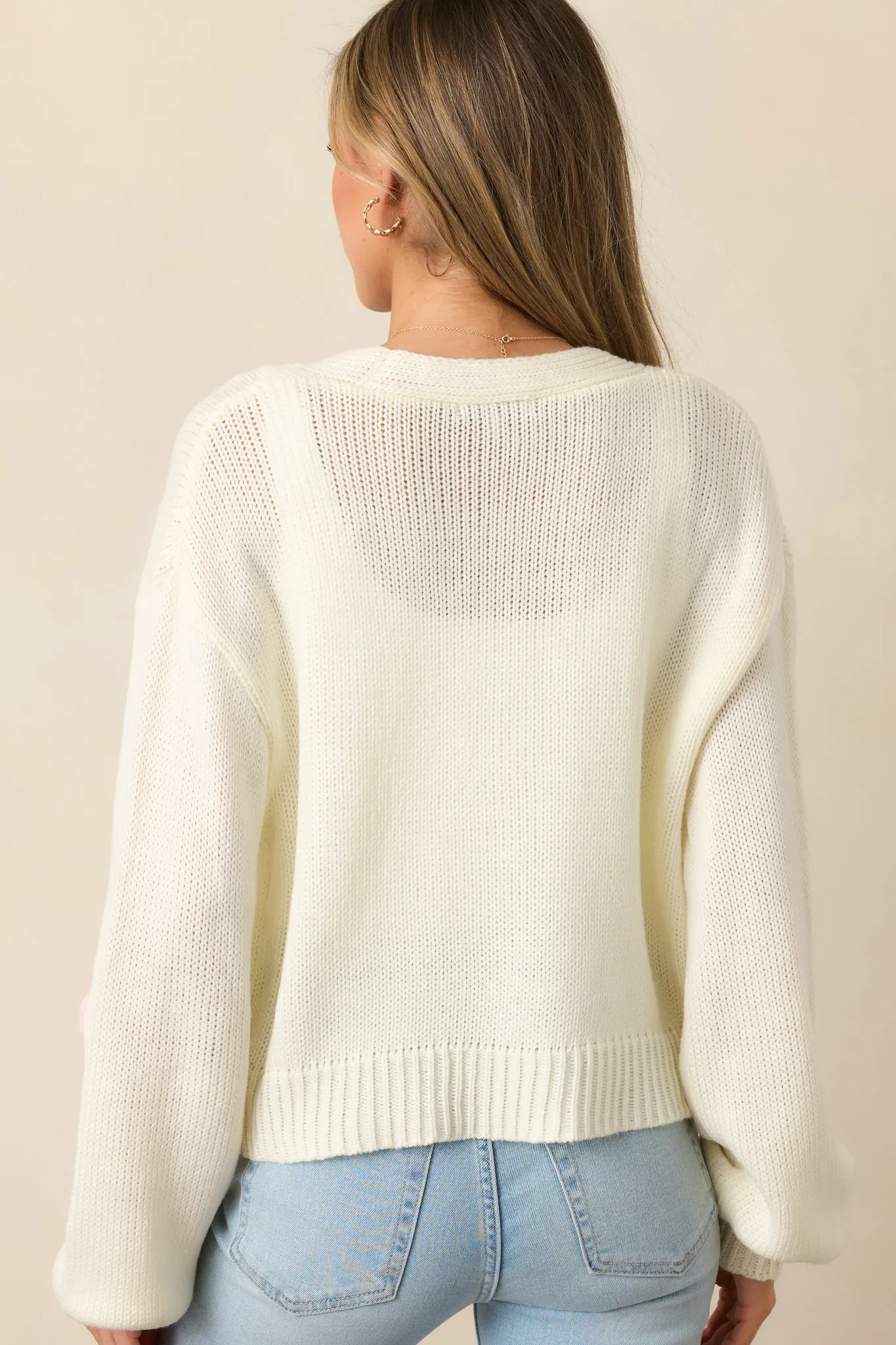 Strawberry Bliss Ivory Knit Button Front Cardigan