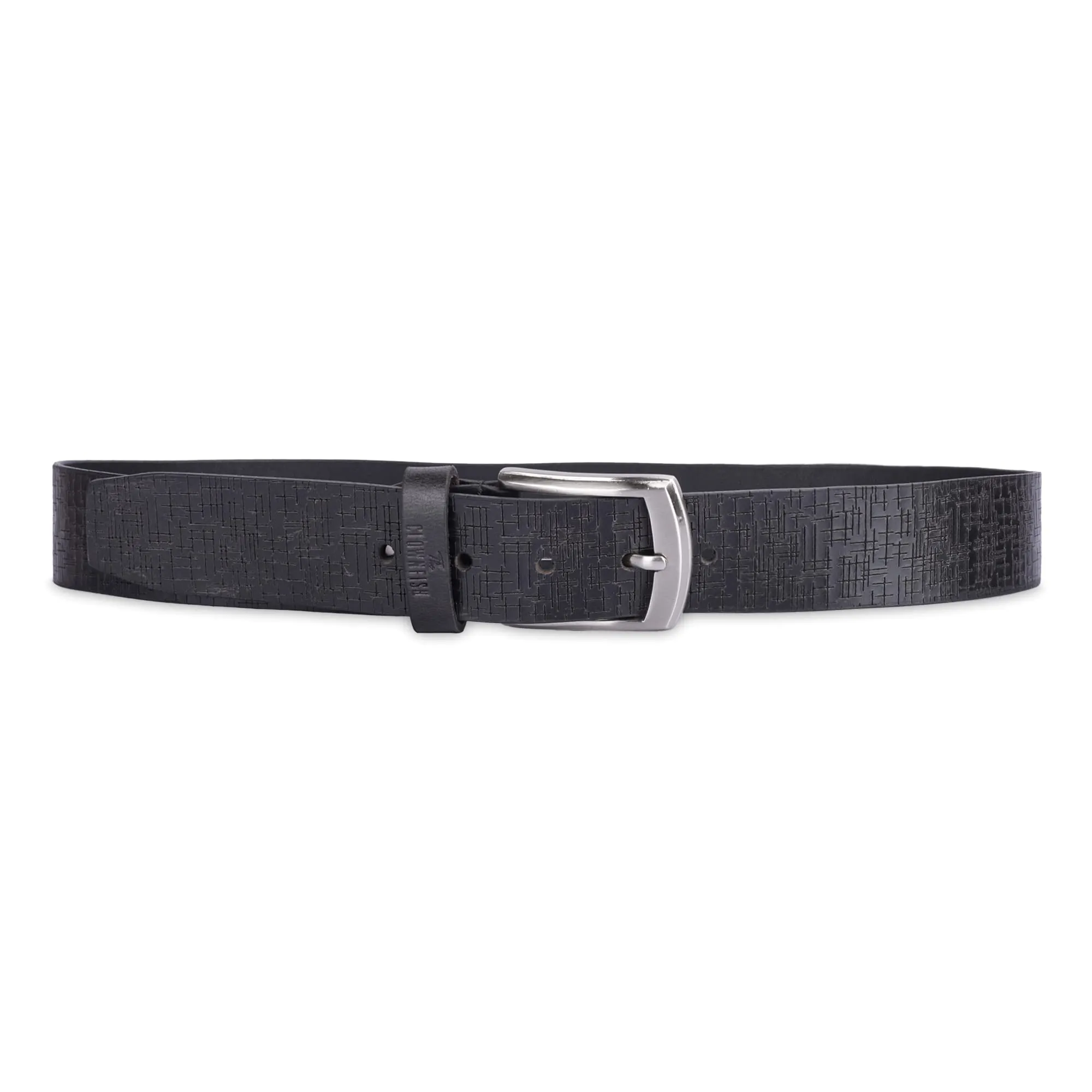 THE CLOWNFISH Men's Genuine Leather Belt with Textured Design- Black (Size-32 inches)