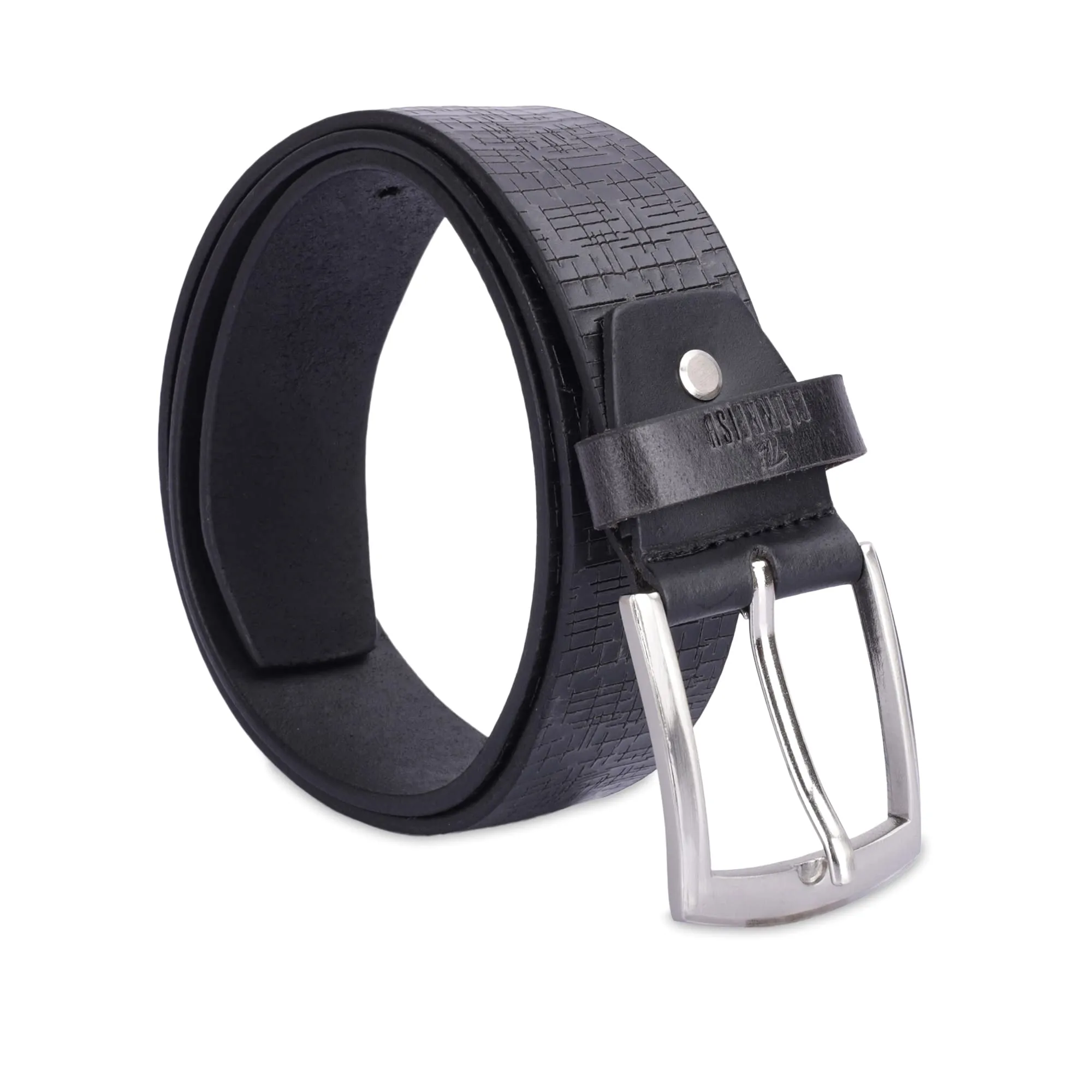 THE CLOWNFISH Men's Genuine Leather Belt with Textured Design- Black (Size-32 inches)