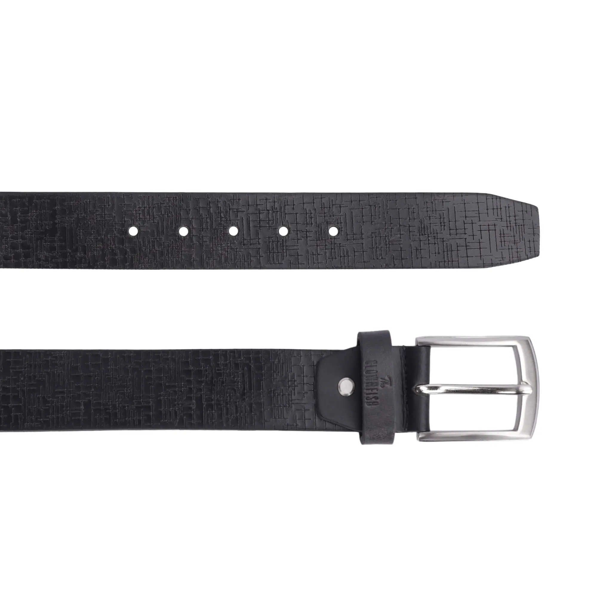 THE CLOWNFISH Men's Genuine Leather Belt with Textured Design- Black (Size-32 inches)
