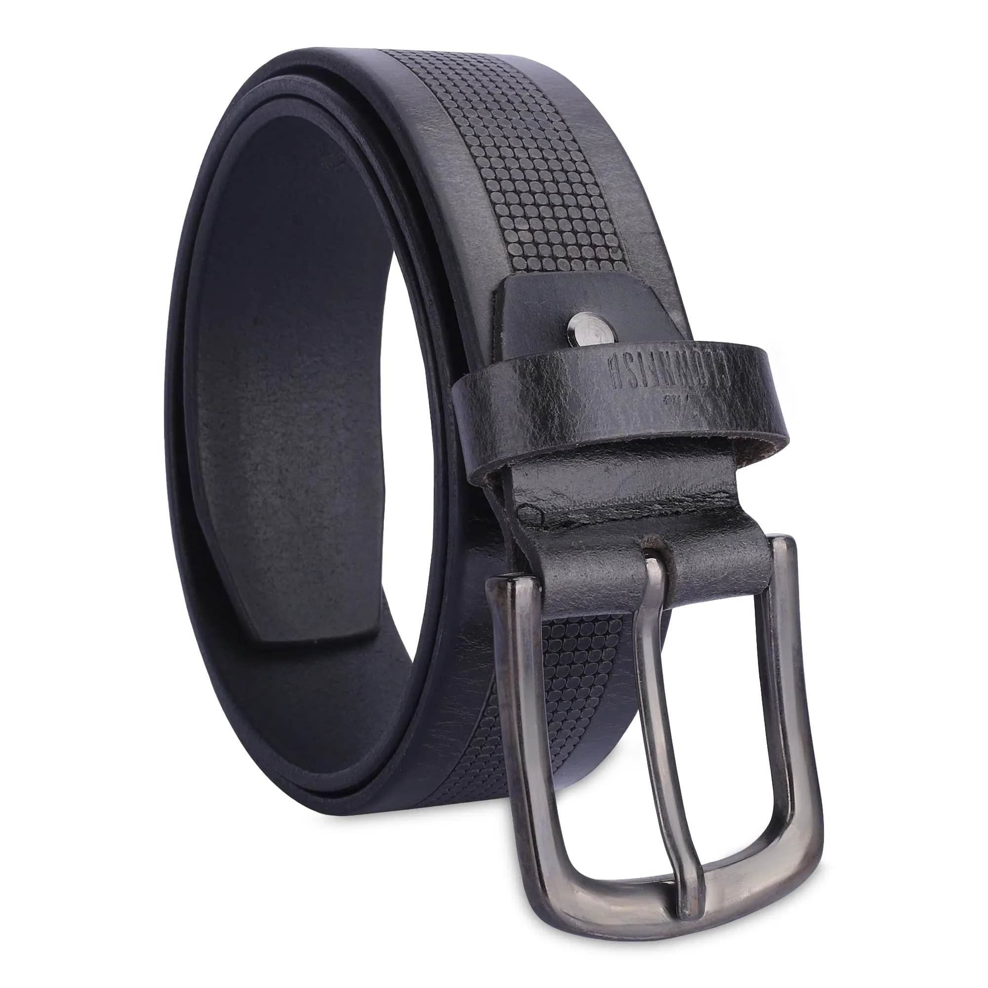 THE CLOWNFISH Men's Genuine Leather Belt with Textured Design -Black (Size - 40 inches)