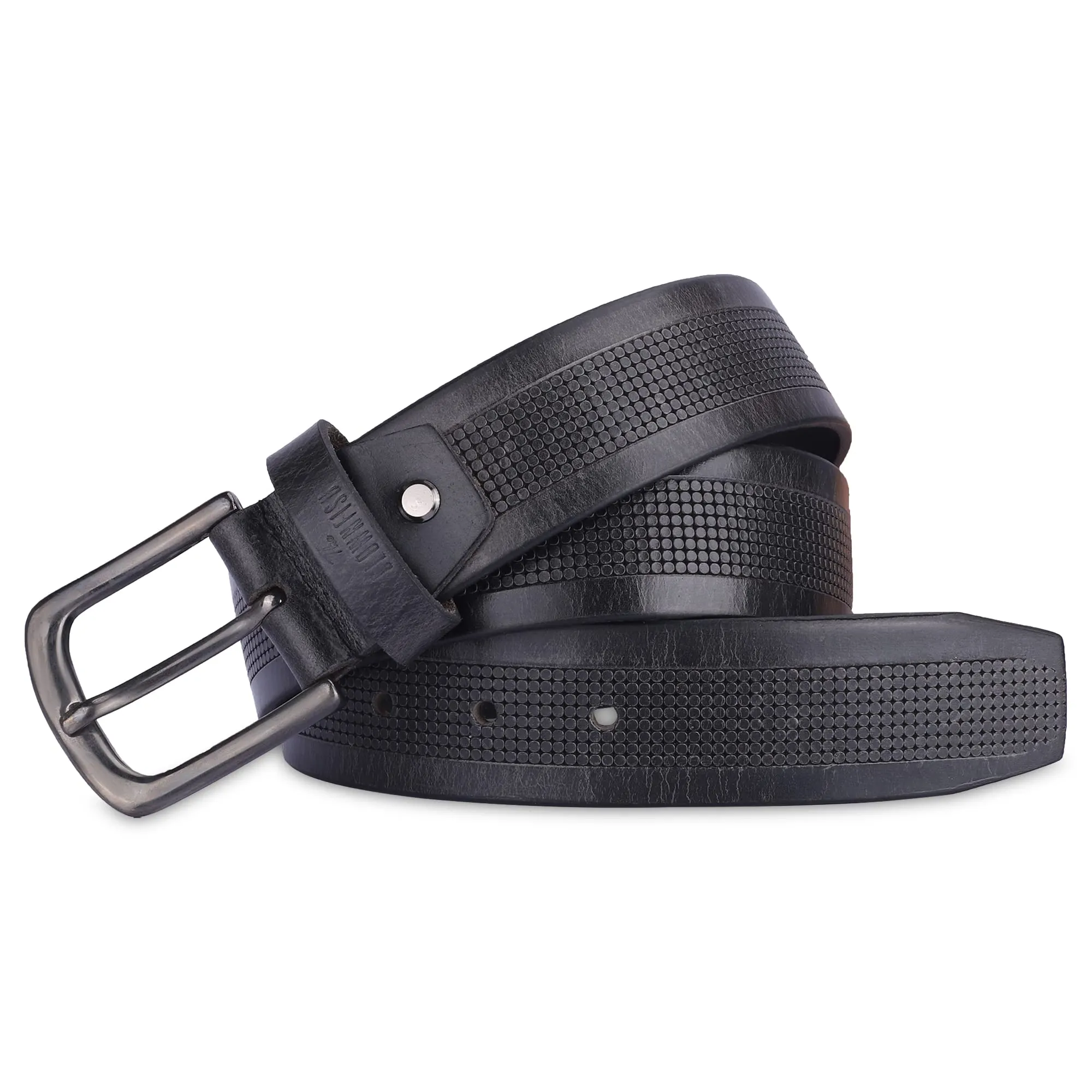 THE CLOWNFISH Men's Genuine Leather Belt with Textured Design -Black (Size - 40 inches)