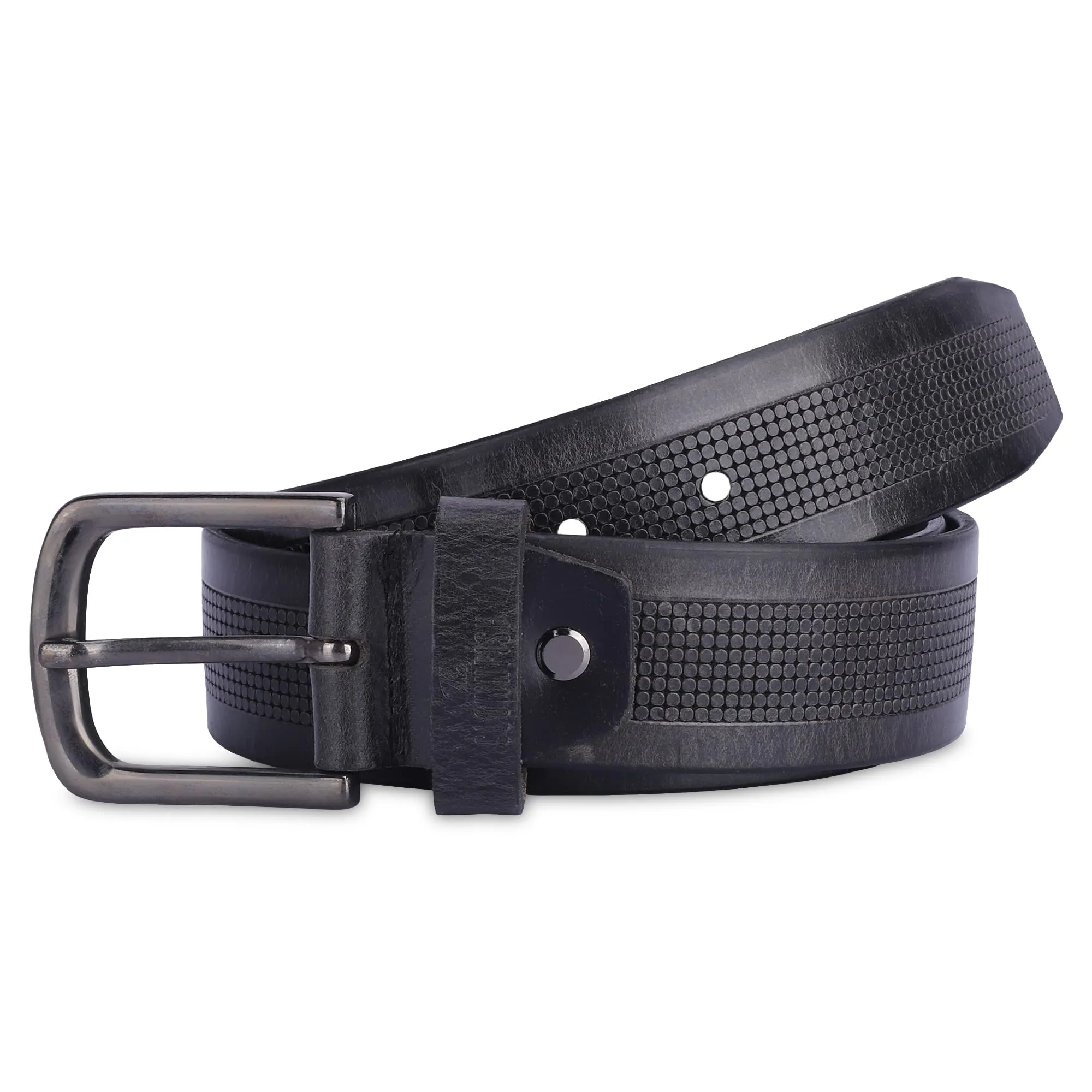 THE CLOWNFISH Men's Genuine Leather Belt with Textured Design -Black (Size - 40 inches)