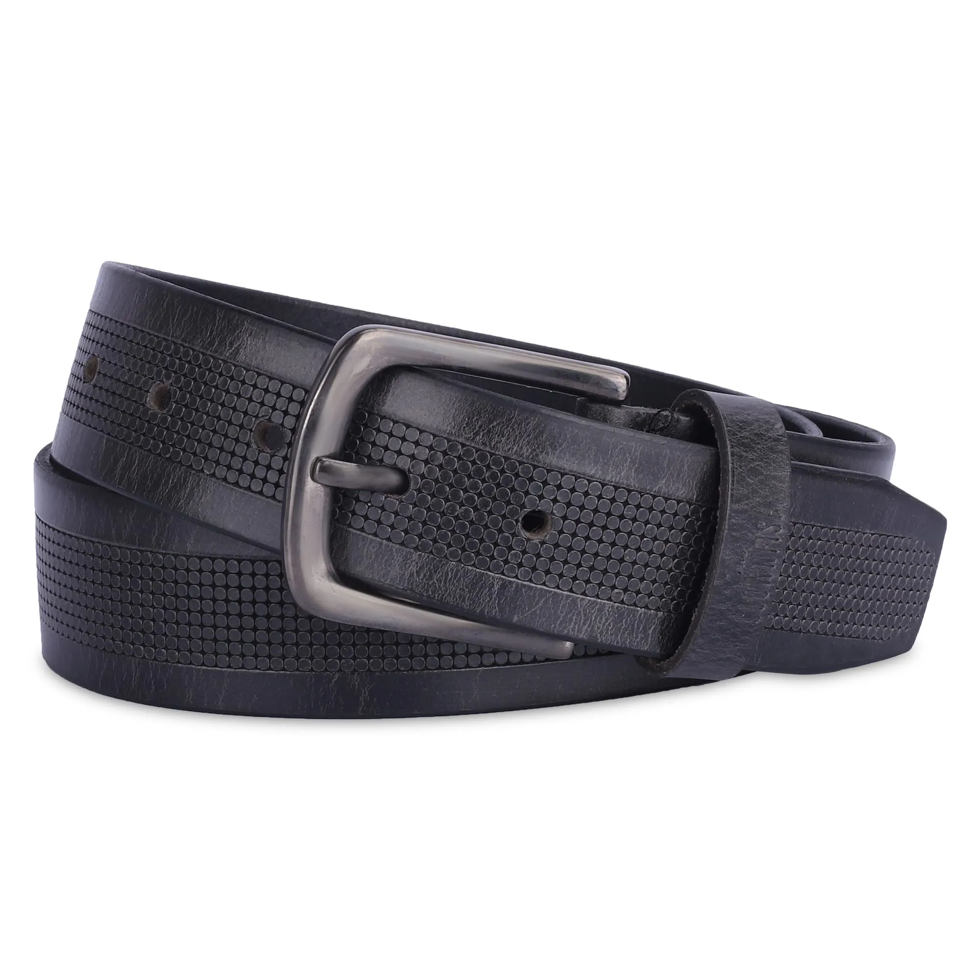 THE CLOWNFISH Men's Genuine Leather Belt with Textured Design -Black (Size - 40 inches)