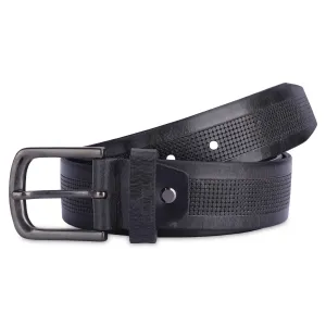 THE CLOWNFISH Men's Genuine Leather Belt with Textured Design -Black (Size - 40 inches)