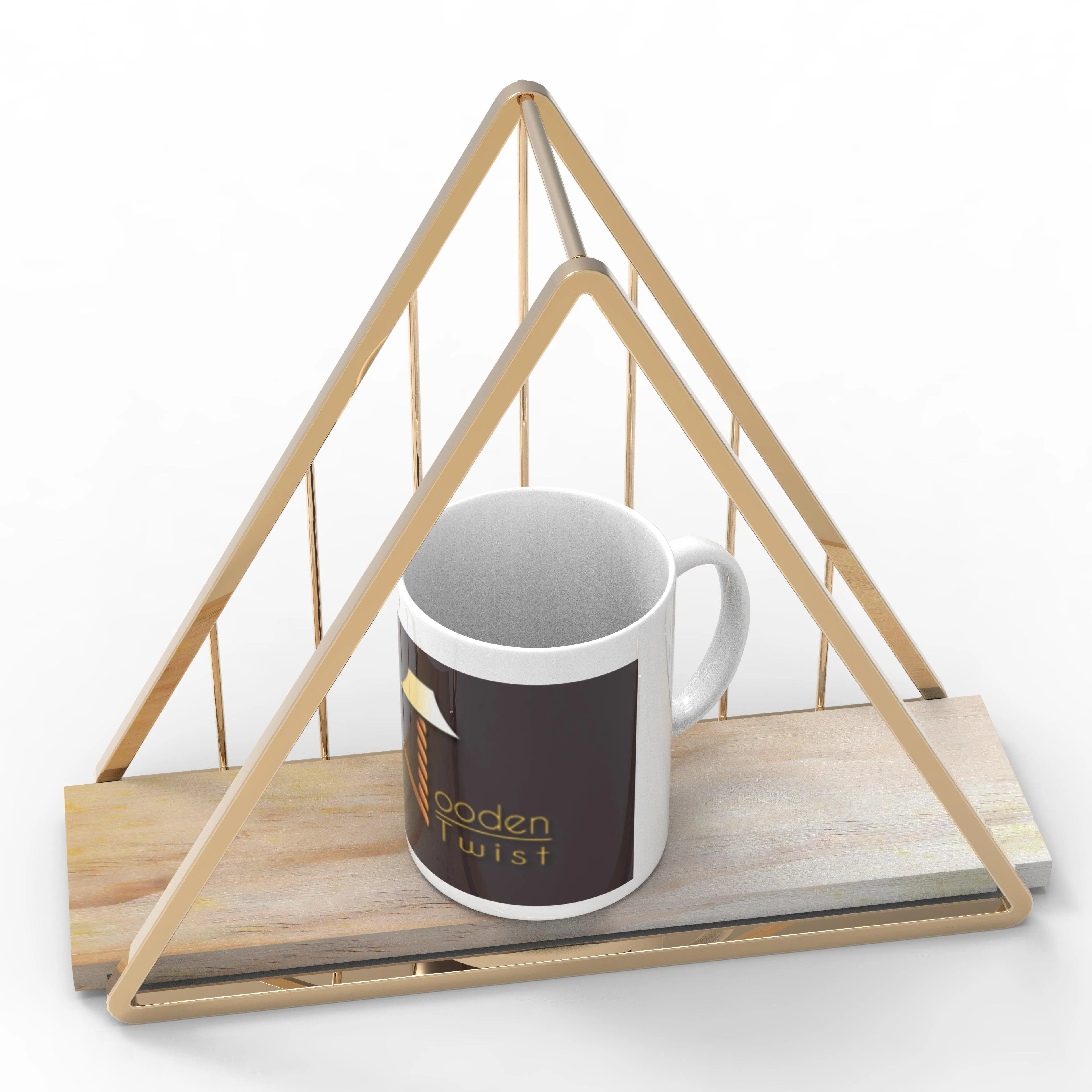 Triangle Metallic Twist Solid Wood Iron Storage Shelf (Golden )