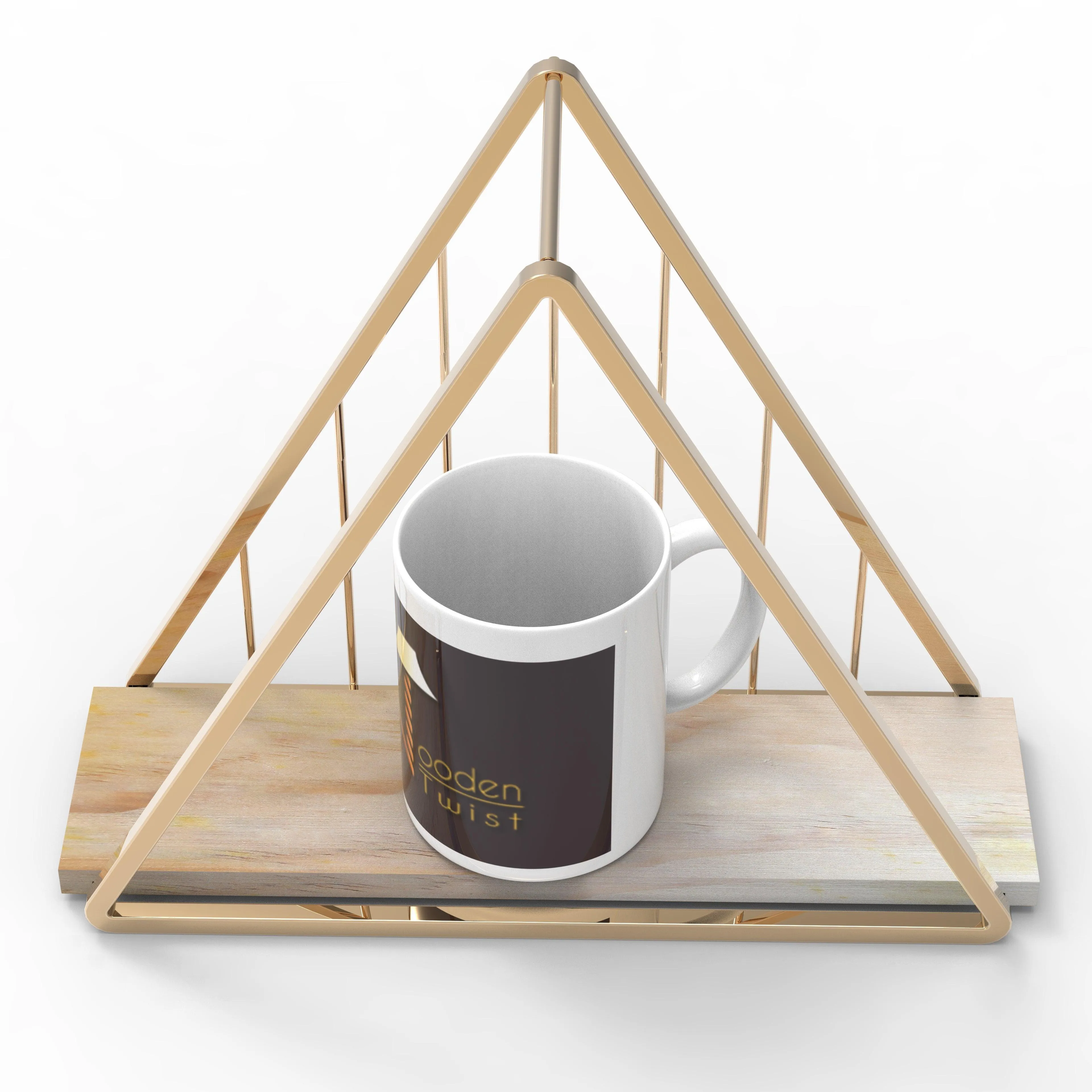 Triangle Metallic Twist Solid Wood Iron Storage Shelf (Golden )