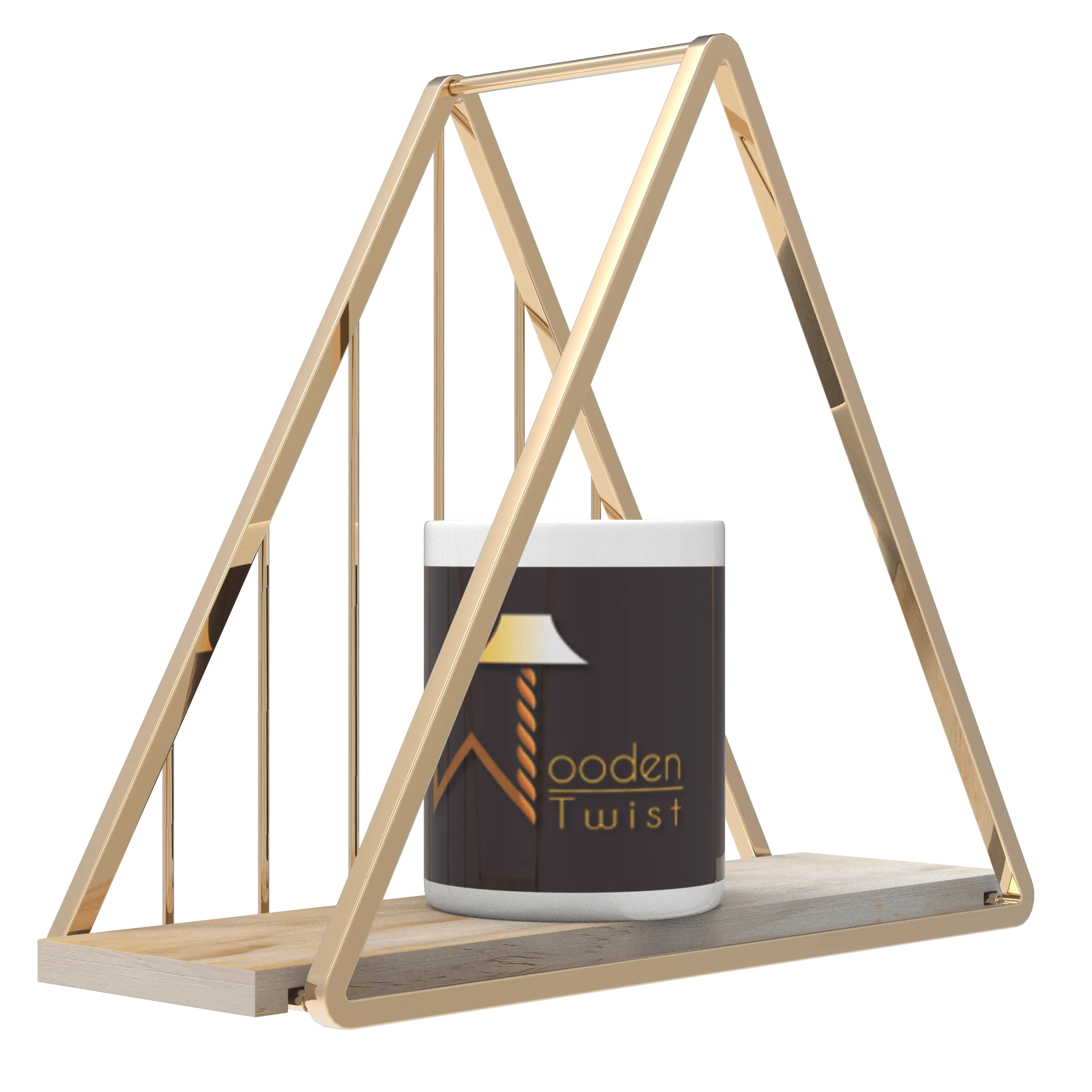 Triangle Metallic Twist Solid Wood Iron Storage Shelf (Golden )