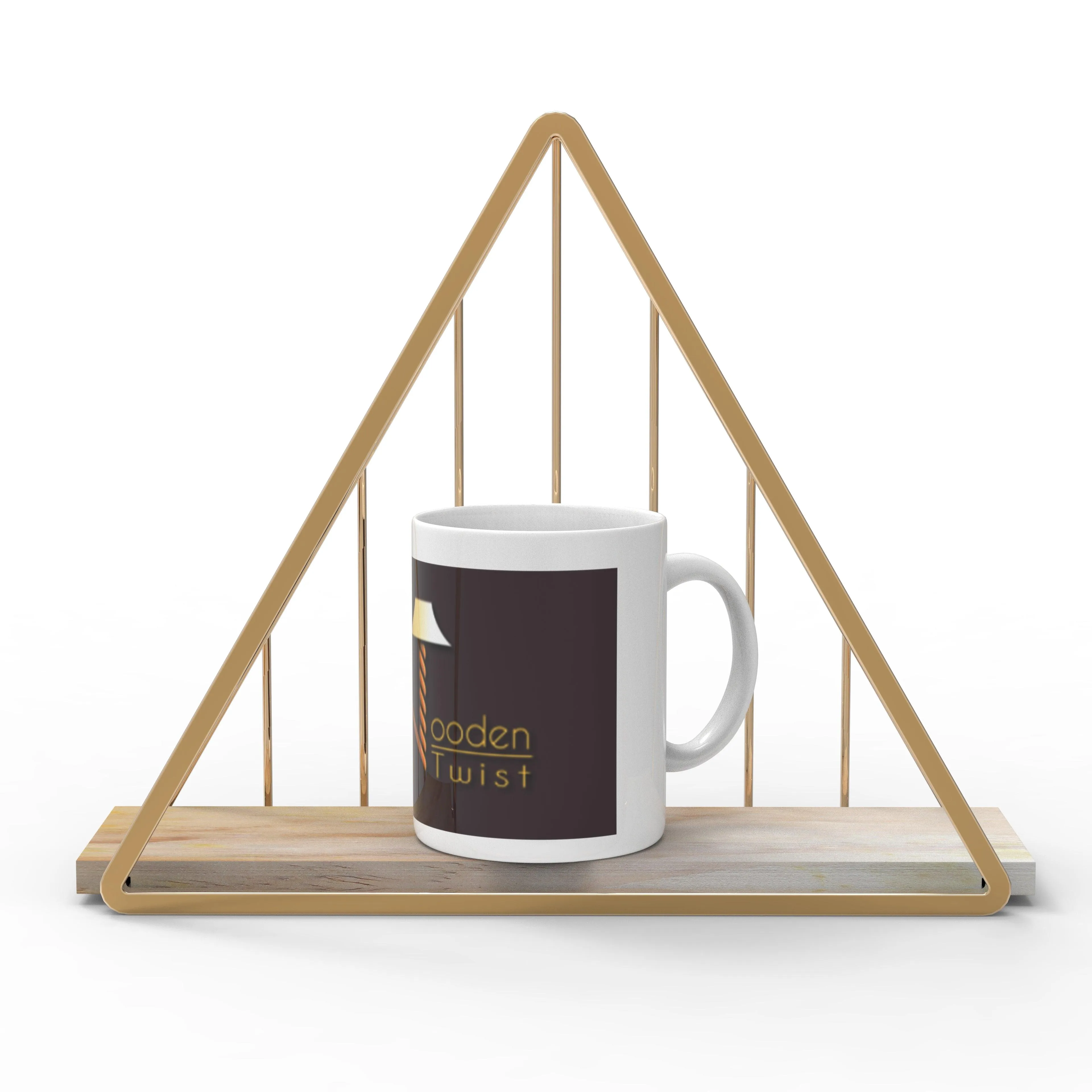 Triangle Metallic Twist Solid Wood Iron Storage Shelf (Golden )