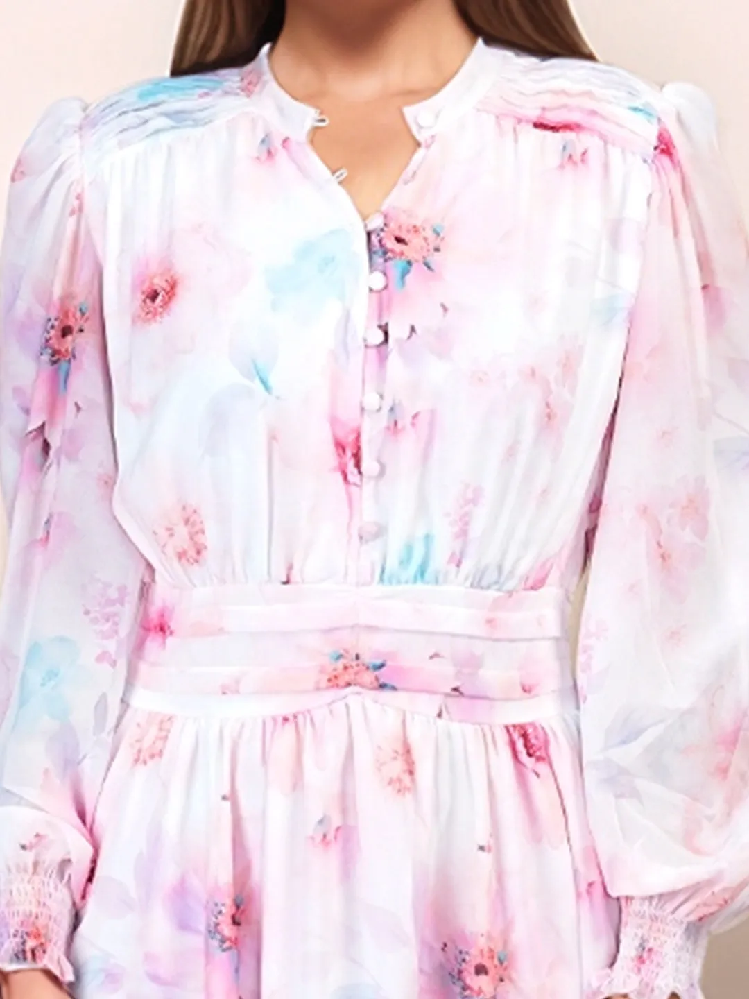 White Floral Prints Relaxed Fit Midi Dress