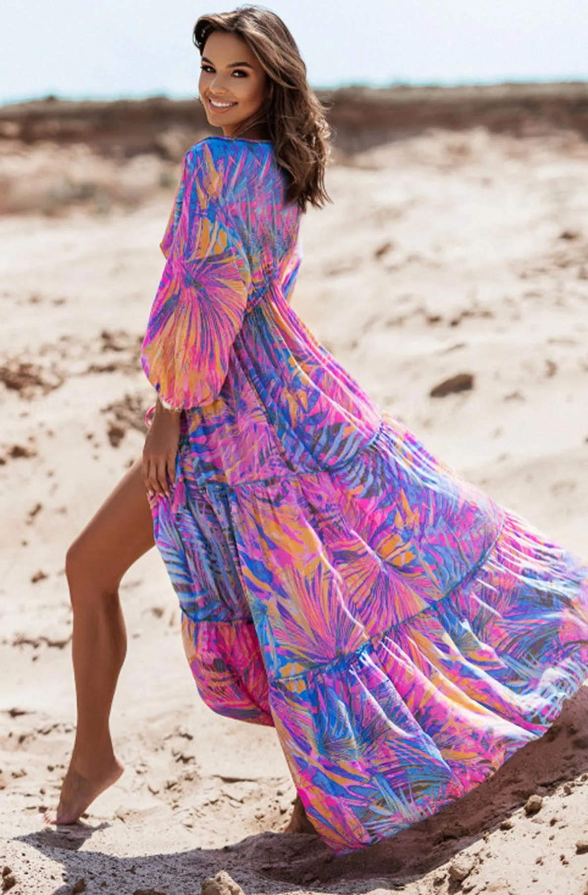 Zendaya Patterned Batwing Maxi Dress-Multi